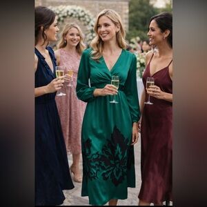 Anthropologie NWT Nikasha
(NWT
Embroidered Satin Dress Size M.
